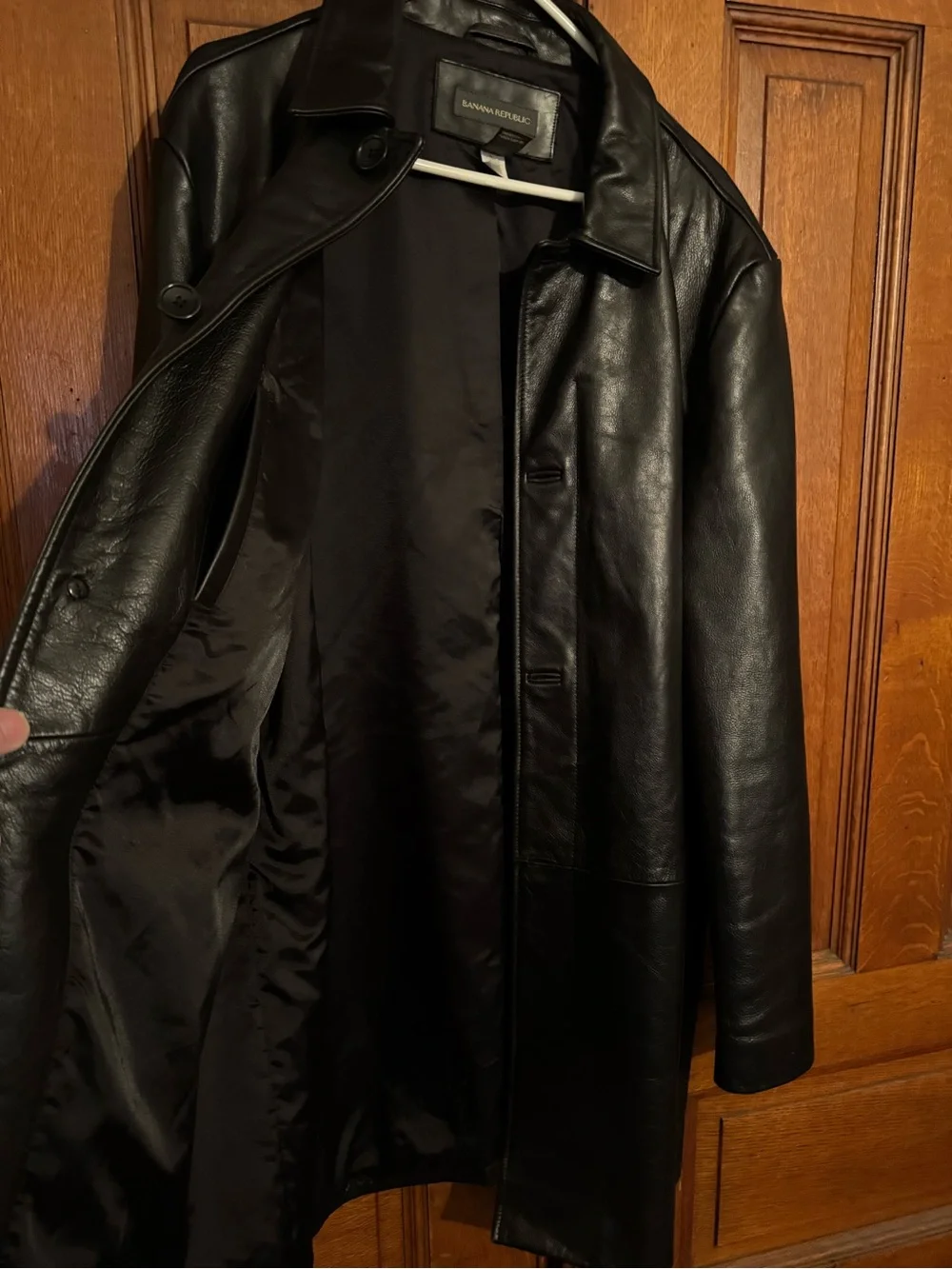 Banana Republic Black Leather Trench Coat Men’s size XL. Excellent.